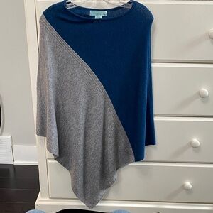 Chateau Two-Tone Blue and Gray Poncho. Wool Cashmere Blend